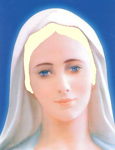 Image of the Beautiful Virgin Mary of Medjugorje, in Nordic Look, Platinum Blonde Hair. Image of the Beautiful Virgin Mary of Medjugorje, in Nordic Look, Platinum Blonde Hair.