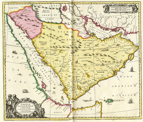 The previous image, from Wikipedia, shows Arabia Felix in yellow, non-desert, around the year 1680. There were still Christians and Jews. Authors: Peter Schenk the Elder, Gerard Valck and Jan Janssonius. Source: https://commons.wikimedia.org/wiki/File:1658_1700_Ara_biae_Schenk_%26_Valk_Janssonius.JPG, also at https://christianideas.eu/images/arabiaFelix.jpg. Public domain. The previous image, from Wikipedia, shows Arabia Felix in yellow, non-desert, around the year 1680. There were still Christians and Jews. Authors: Peter Schenk the Elder, Gerard Valck and Jan Janssonius. Source: https://commons.wikimedia.org/wiki/File:1658_1700_Ara_biae_Schenk_%26_Valk_Janssonius.JPG, also at https://christianideas.eu/images/arabiaFelix.jpg. Public domain.