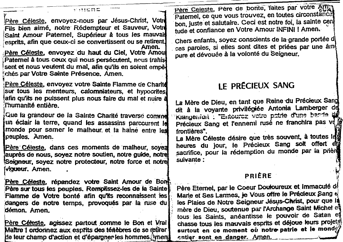 Prayer to the Heavenly Father, in French. The Precious Blood. Prayer to the Heavenly Father, in French. The Precious Blood.
